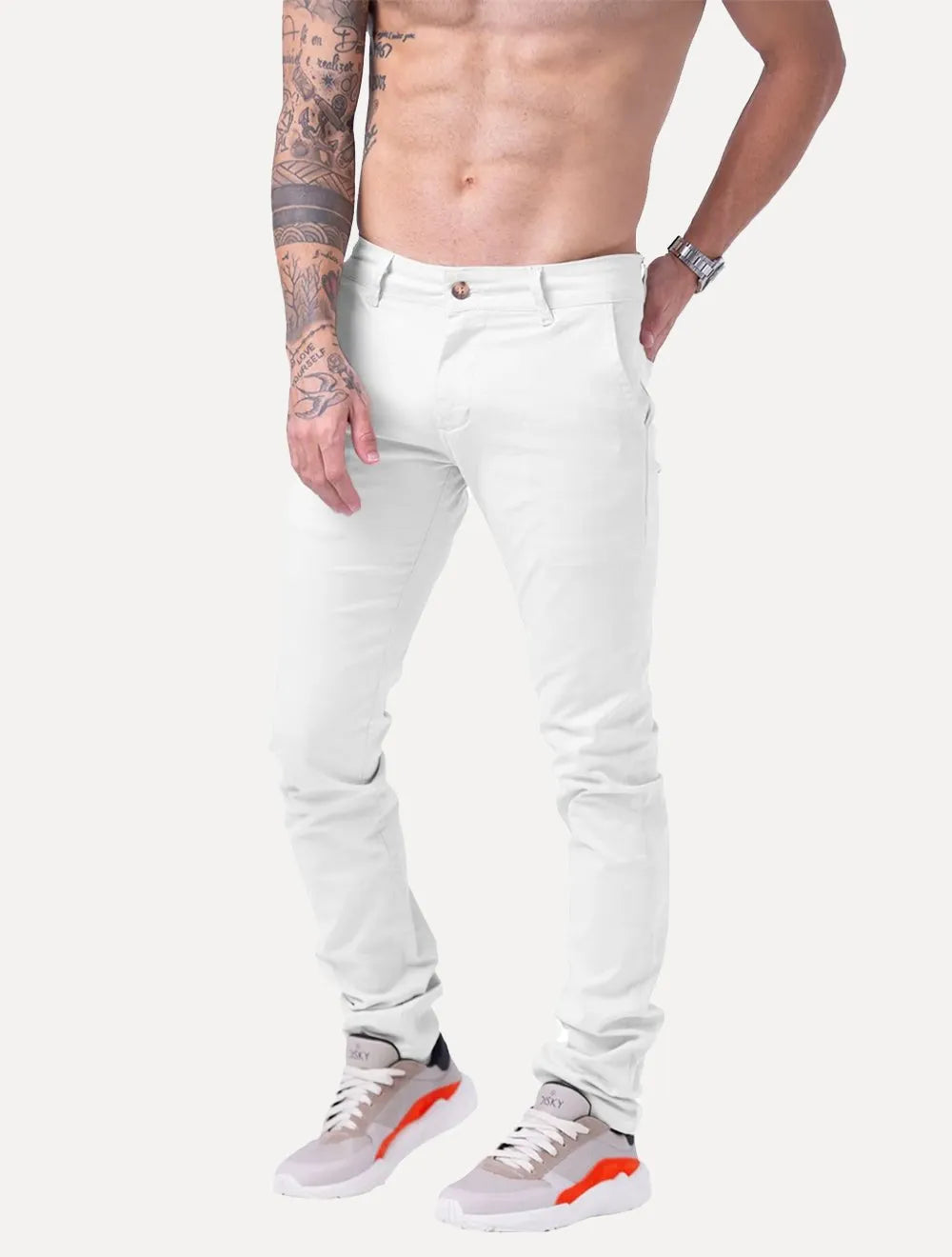 Calça Ralph Lauren Masculina de Sarja Chino Stretch Slim Fit Branca