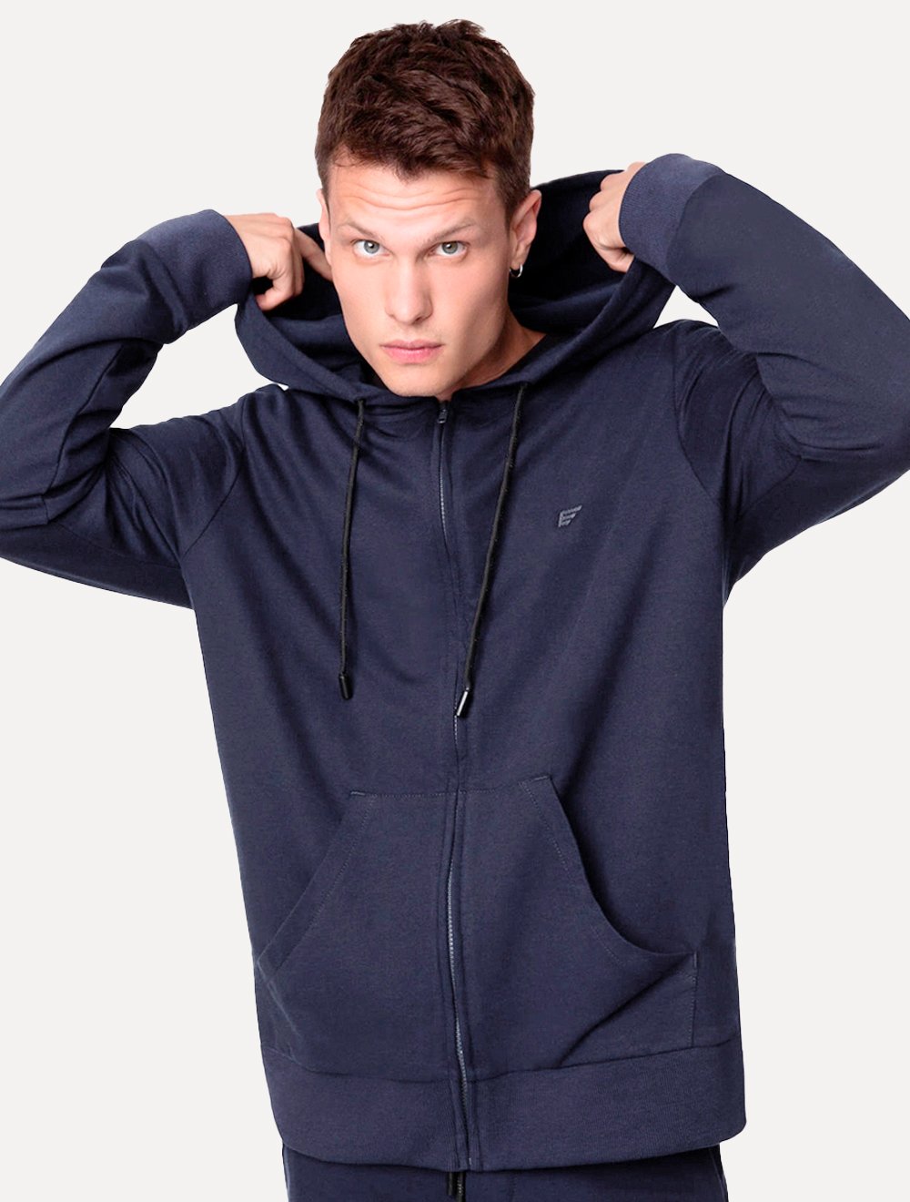 Moletom Ellus Masculino Hoodie Full Zip Logo Azul Marinho