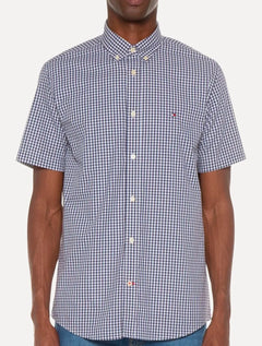 Camisa Tommy Hilfiger Masculina Manga Curta Xadrez Gingham Branca/Marinho