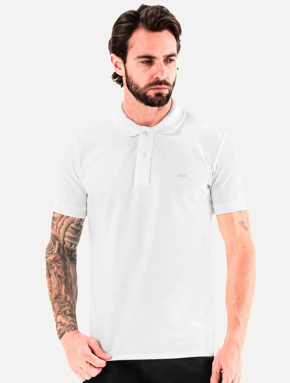 Polo King & Joe Masculina Piquet Slim Ocre Logo Branca