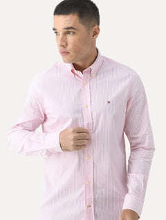 Camisa Tommy Hilfiger Masculina Xadrez Gingham Branca/Rosa Claro