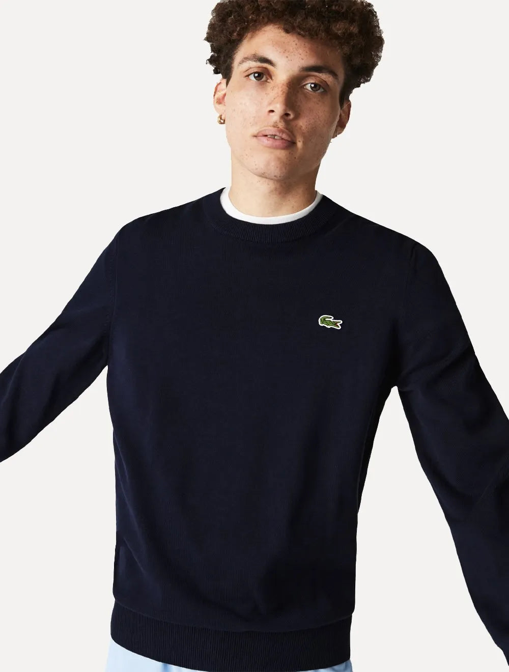 Suéter Lacoste Masculino Classic Fit Gola Redonda Logo Azul Marinho