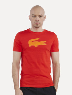Camiseta Lacoste Masculina Jersey Sport 3D Logo Laranja Escuro