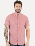 Camisa Tommy Hilfiger Masculina Manga Curta Xadrez Gingham Branca/Vermelha
