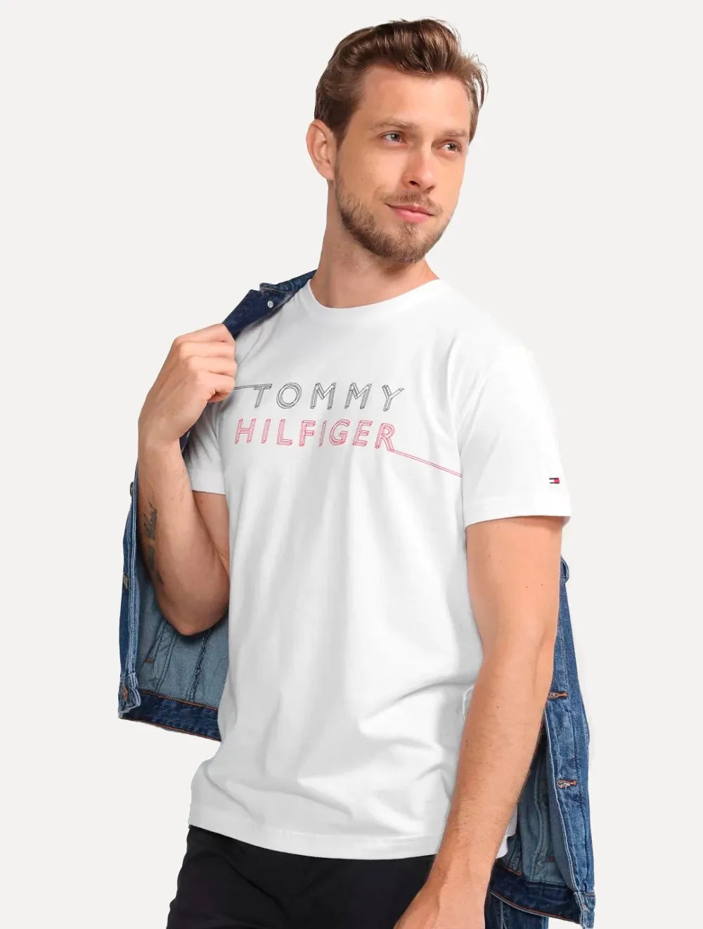Camiseta Tommy Hilfiger Masculina 3D Large Corp Logo Branca