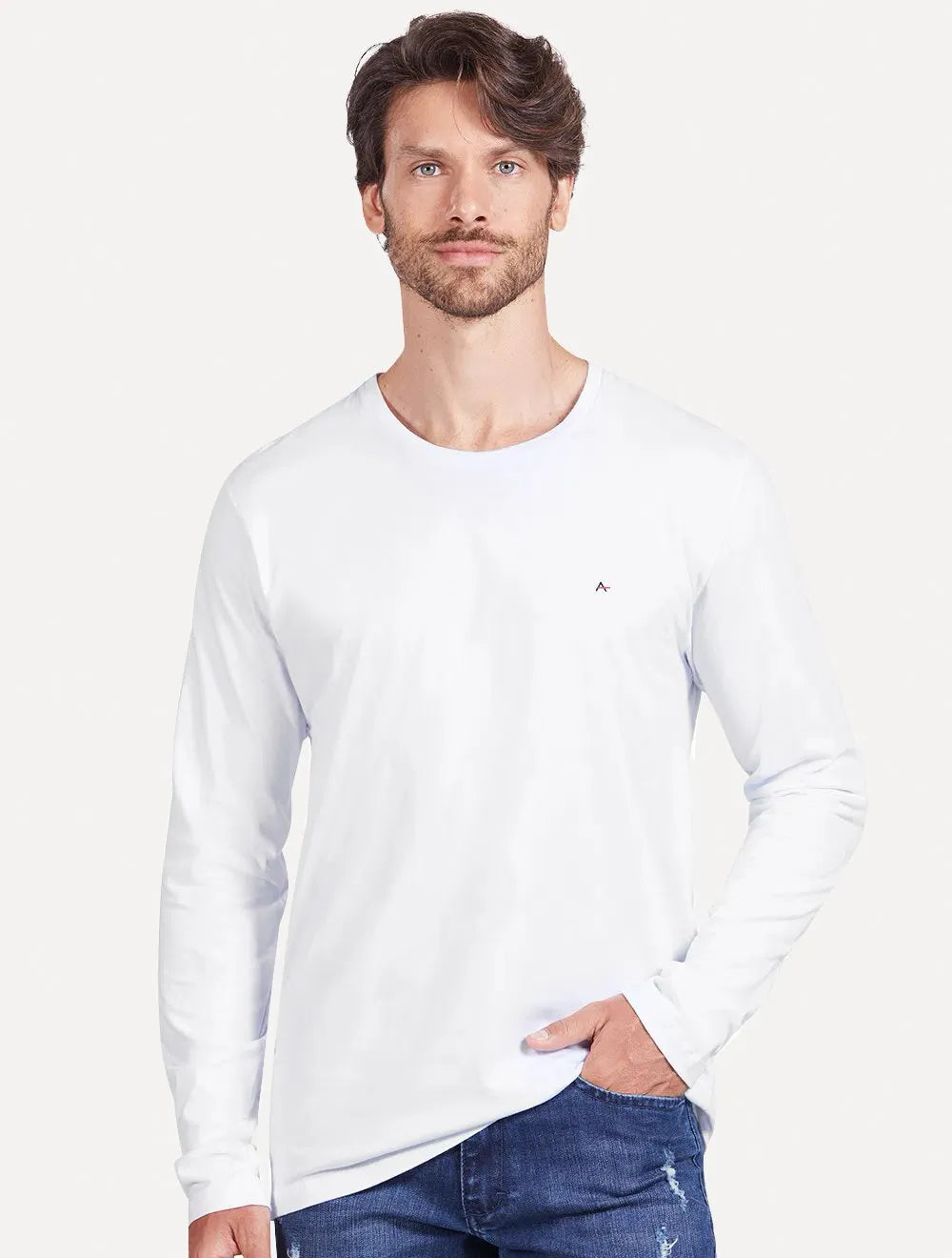Camiseta Aramis Masculina Manga Longa Basica Logo Branca
