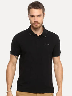 Polo Calvin Klein Masculina Piquet Slim Básica Relevo Preta