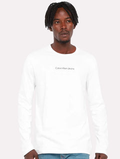 Camiseta Calvin Klein Masculina Manga Longa Institutional New Logo Branca