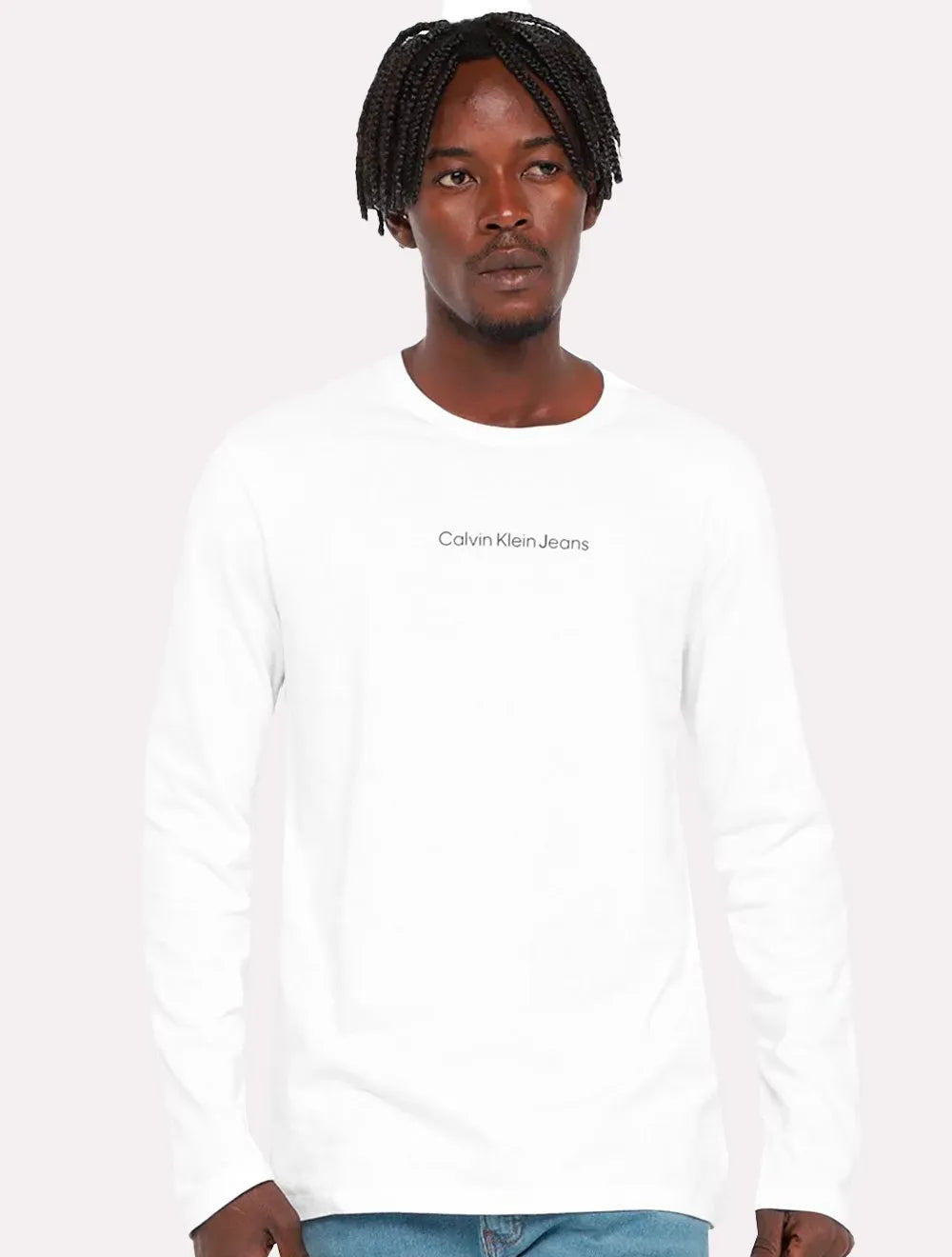 Camiseta Calvin Klein Masculina Manga Longa Institutional New Logo Branca