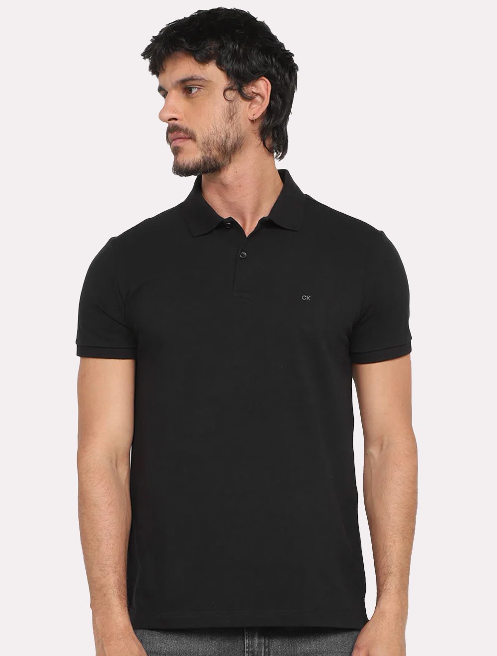 Polo Calvin Klein Masculina Piquet Slim Básica Sem Friso Preta