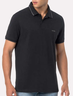 Polo Calvin Klein Masculina Piquet Regular Básica Friso Preta