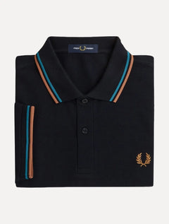 Polo Fred Perry Masculina Piquet Regular Blue Brow Twin Tipped Azul Marinho