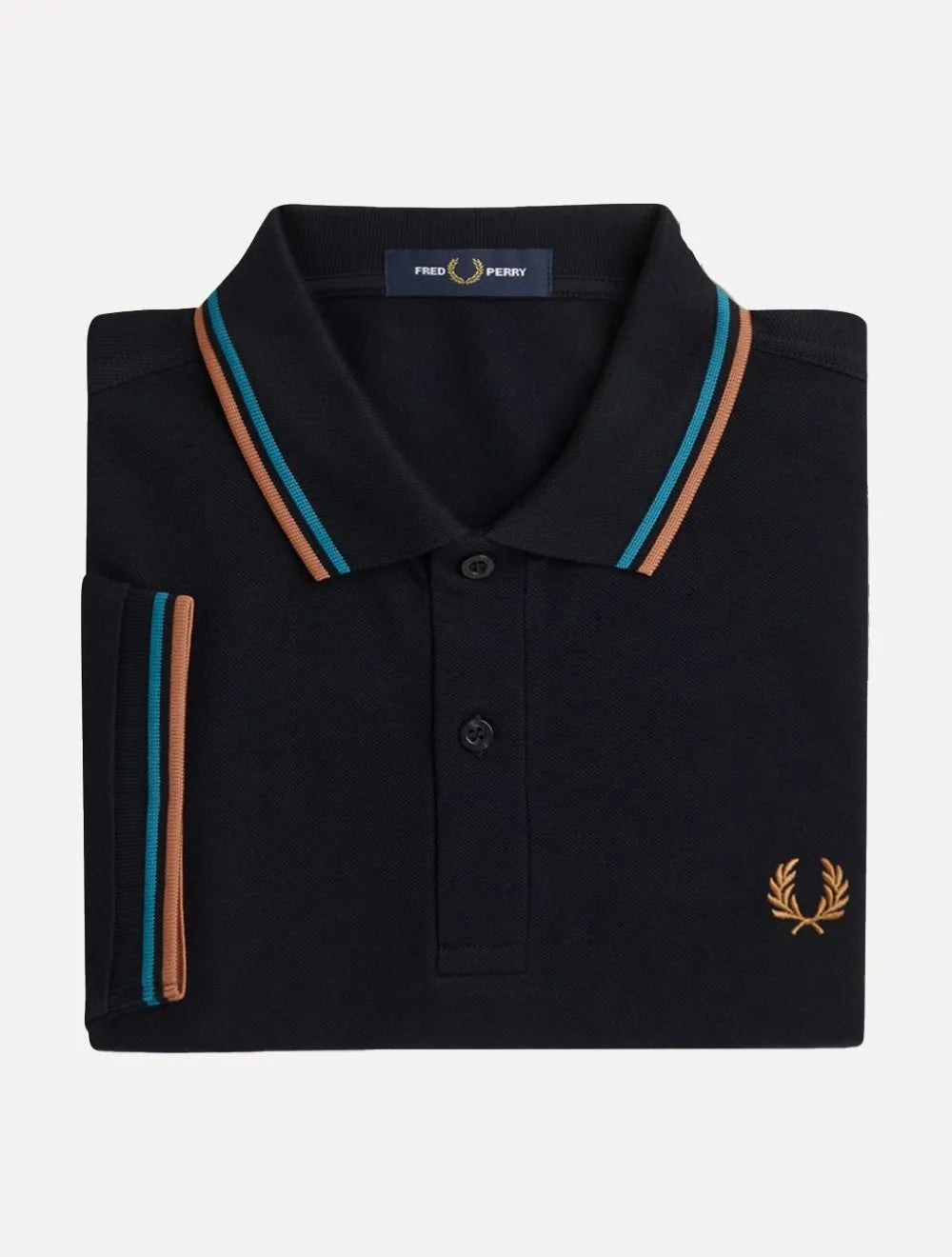 Polo Fred Perry Masculina Piquet Regular Blue Brow Twin Tipped Azul Marinho
