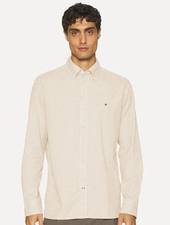 Camisa Tommy Hilfiger Masculina Xadrez Gingham Branca/Cáqui Claro