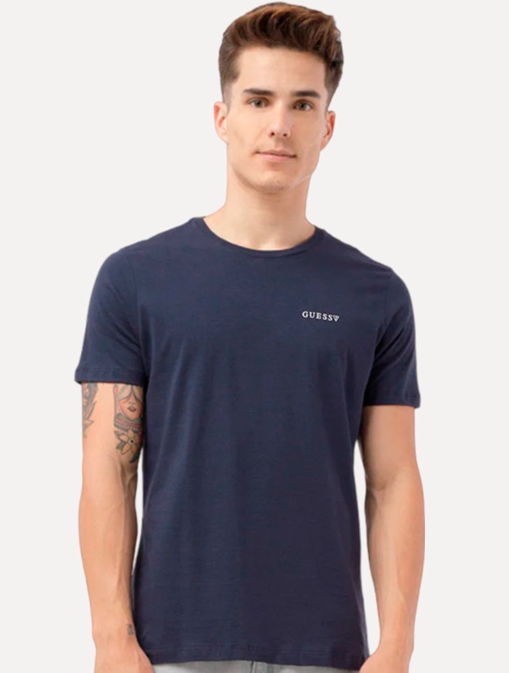 Camiseta Guess Masculina Light Small Silk Logo Azul Marinho