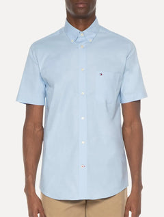 Camisa Tommy Hilfiger Masculina Manga Curta Light Oxford Azul Claro