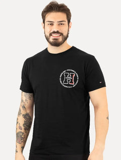 Camiseta Tommy Hilfiger Masculina Columbus H Roundle Logo Preta