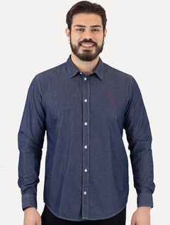 Camisa Reserva Masculina Jeans Easy Oxford Blue Denim Azul Índigo