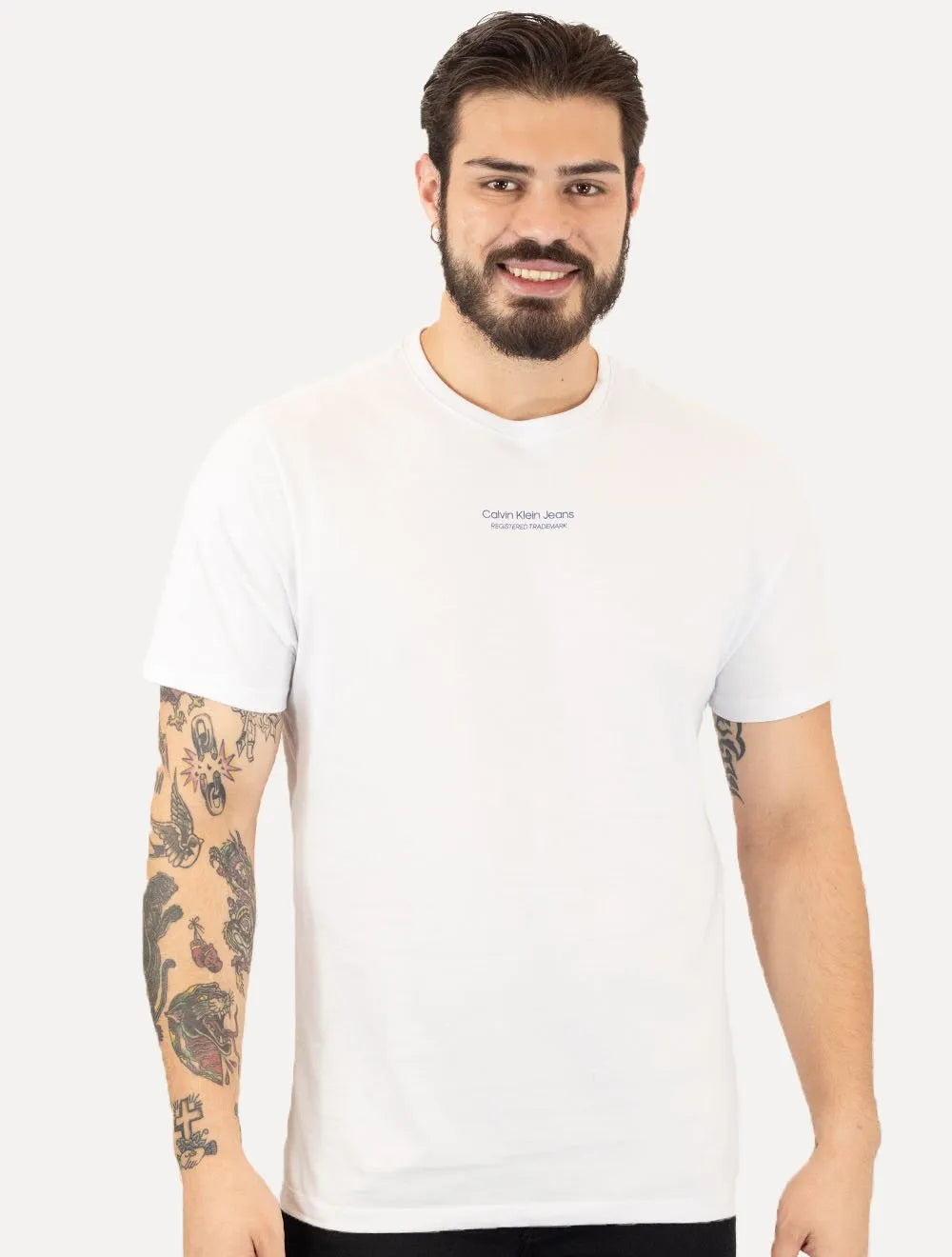 Camiseta Calvin Klein Jeans Masculina Micrologo Registered Branca