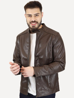 Jaqueta Victory Eagle Masculina PU Leather Recortes Marrom