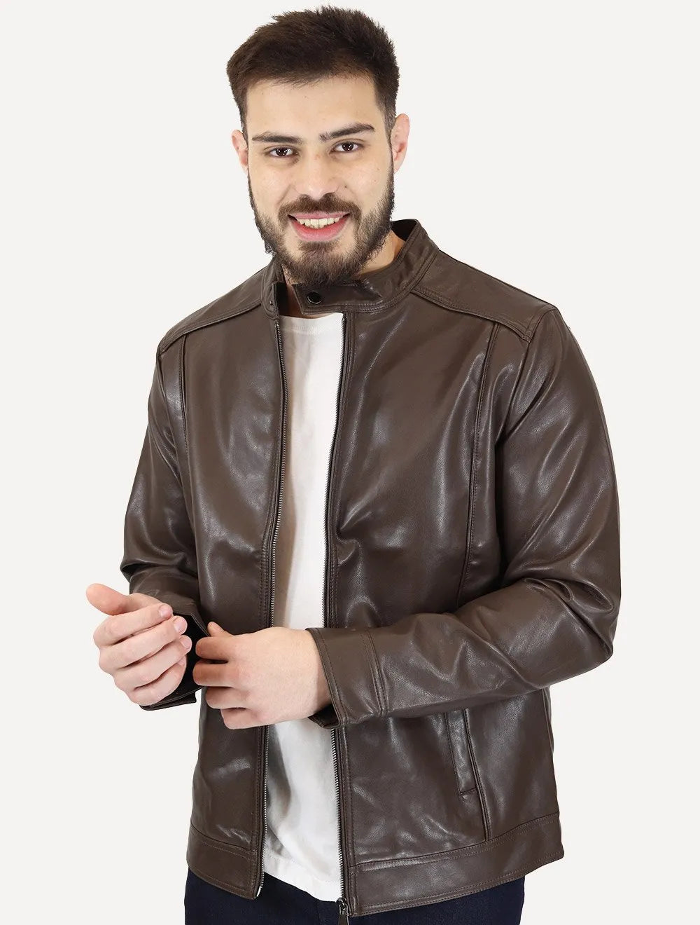 Jaqueta Victory Eagle Masculina PU Leather Recortes Marrom