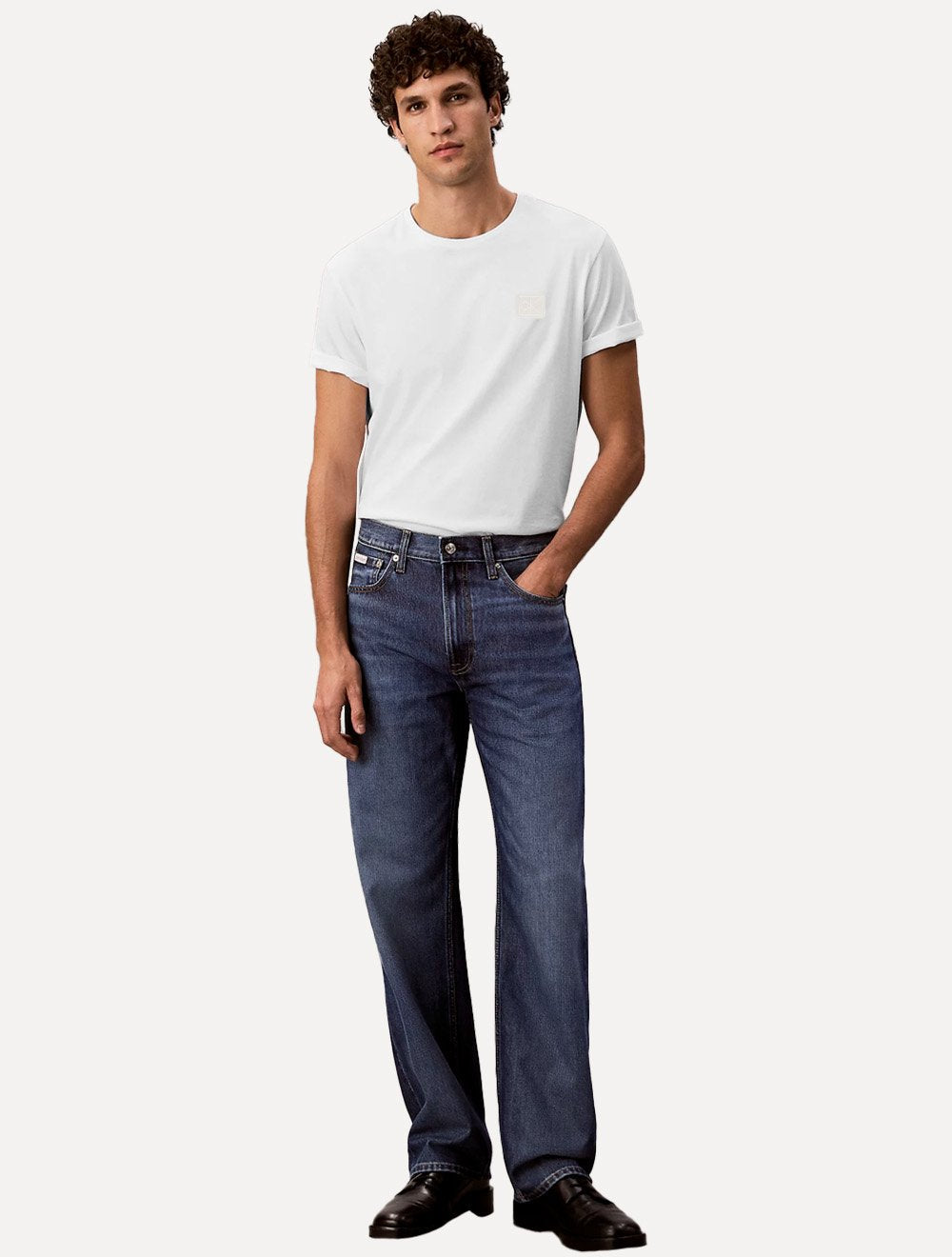 Camiseta Calvin Klein Jeans Masculina Egyptian Cotton CK Rubber Badge Branca