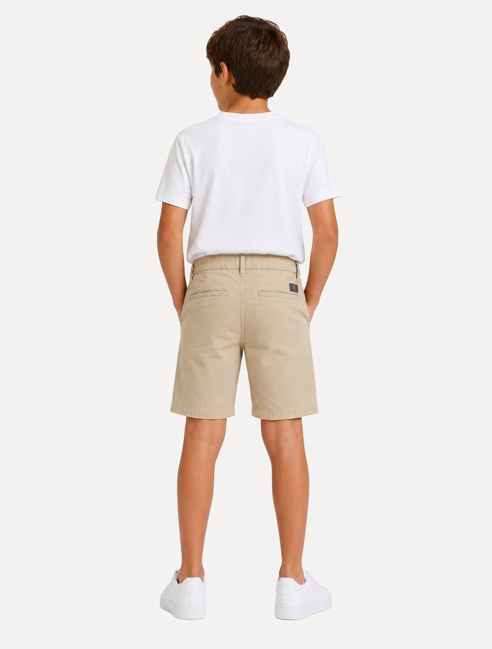 Bermuda Calvin Klein Infantil Color Curta Paper Back Logo "CK" Caqui Claro