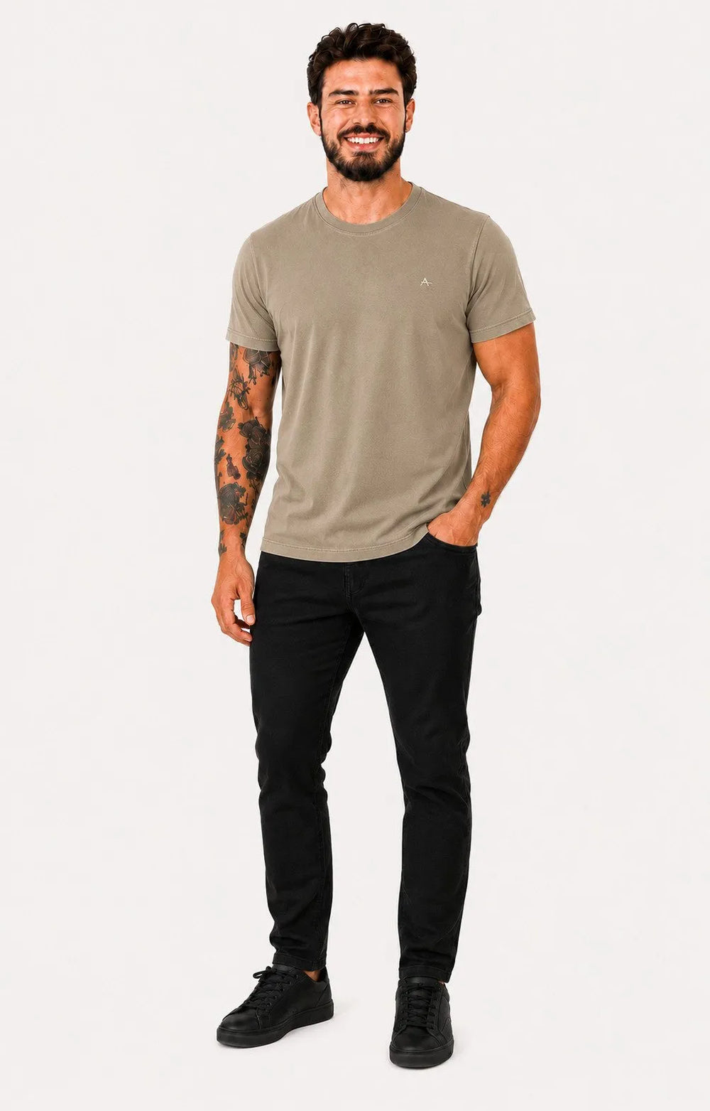 Camiseta Aramis Masculina Basic Lisa Mono Icon Areia Médio