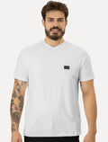 Camiseta Calvin Klein Jeans Masculina Gola V Dark Square Navy Branca