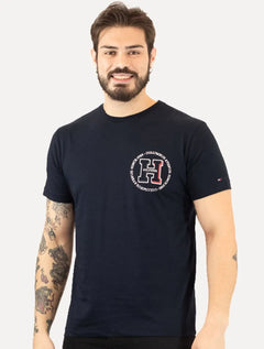 Camiseta Tommy Hilfiger Masculina Columbus H Roundle Logo Azul Marinho