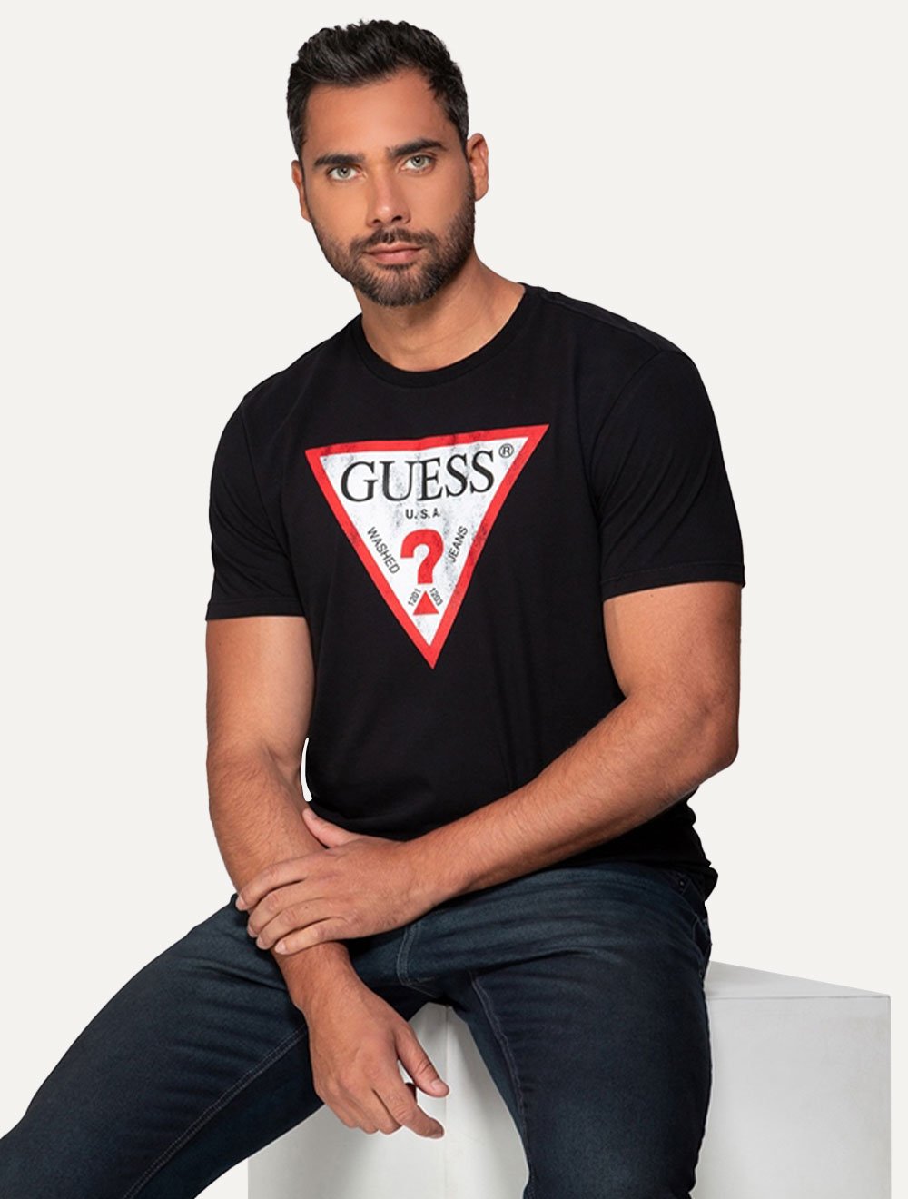 Camiseta Guess Masculina Grunge Logo Print Preta