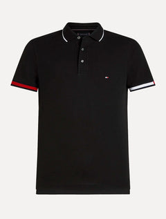 Polo Tommy Hilfiger Masculina Slim Piquet Flag Cuff Preto