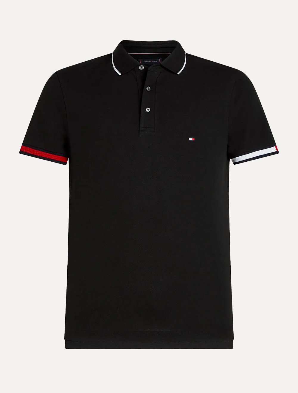 Polo Tommy Hilfiger Masculina Slim Piquet Flag Cuff Preto