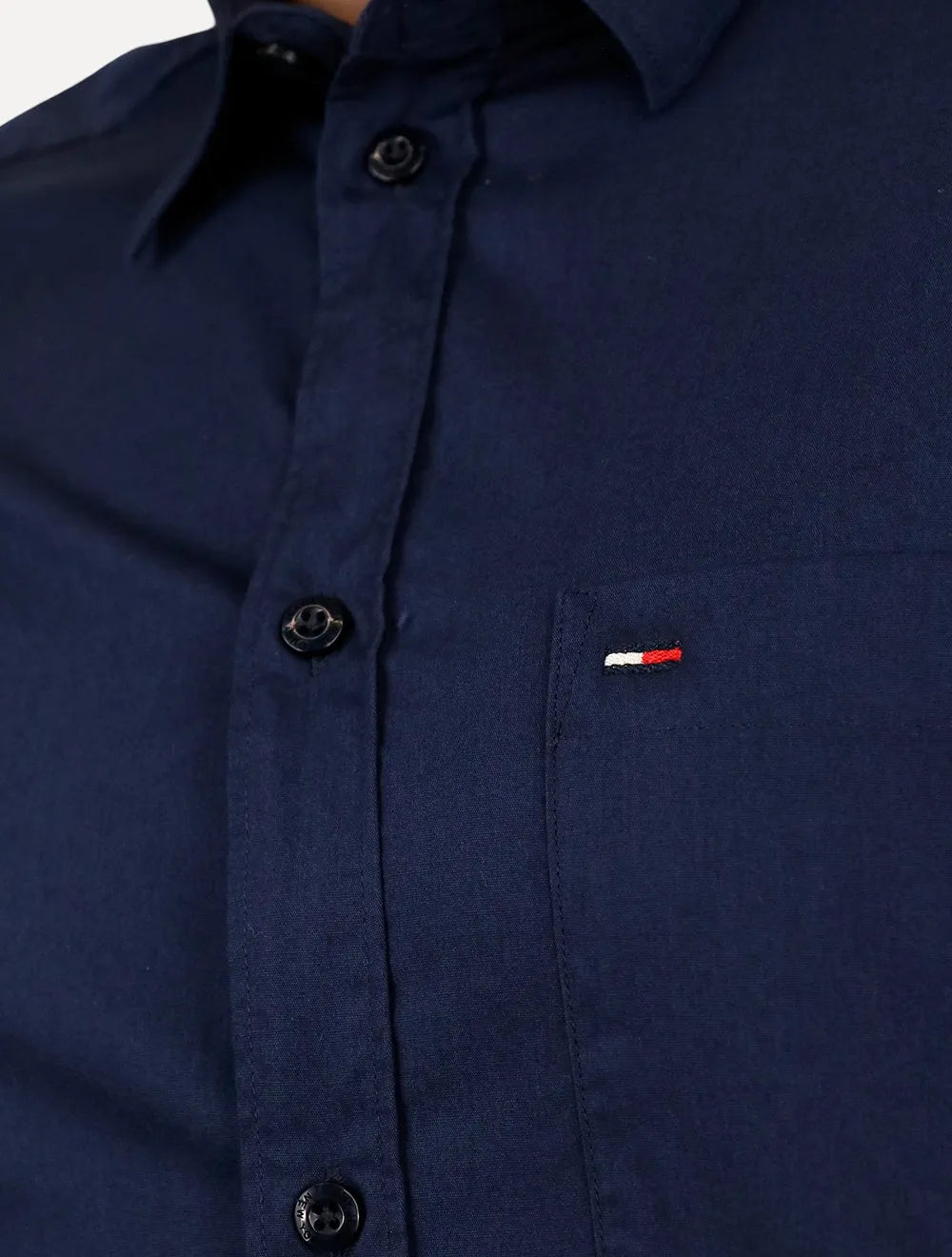 Camisa Tommy Jeans Masculina Manga Curta Solid Poplin Azul Marinho
