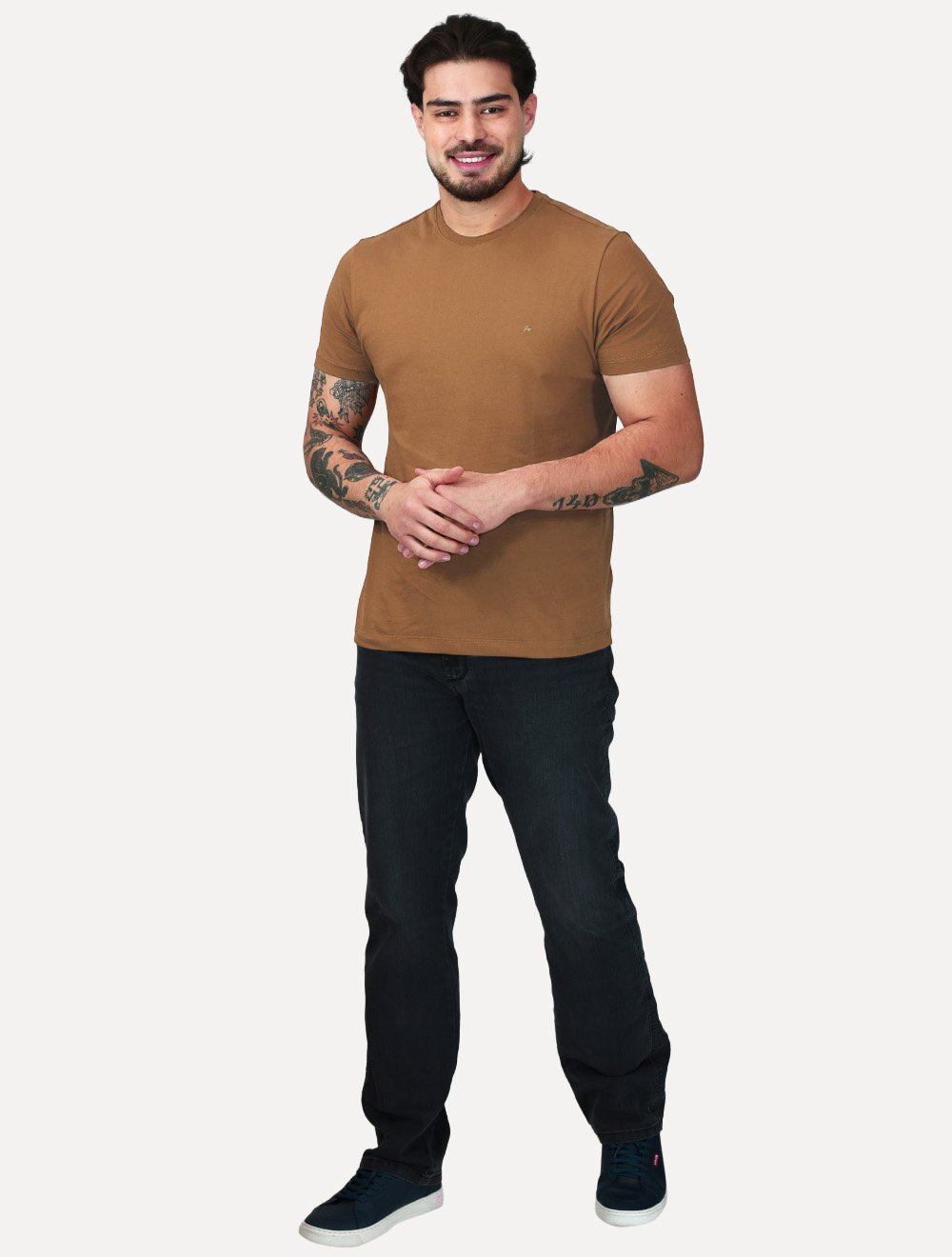 Camiseta Aramis Masculina Basic Lisa Mono Icon Marrom Médio