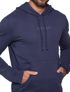 Moletom Guess Masculino Hoodie Small Logo Silk Azul Marinho