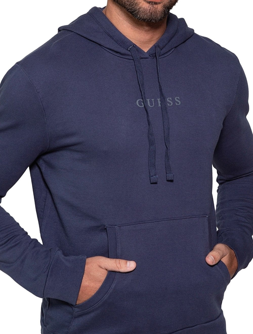 Moletom Guess Masculino Hoodie Small Logo Silk Azul Marinho
