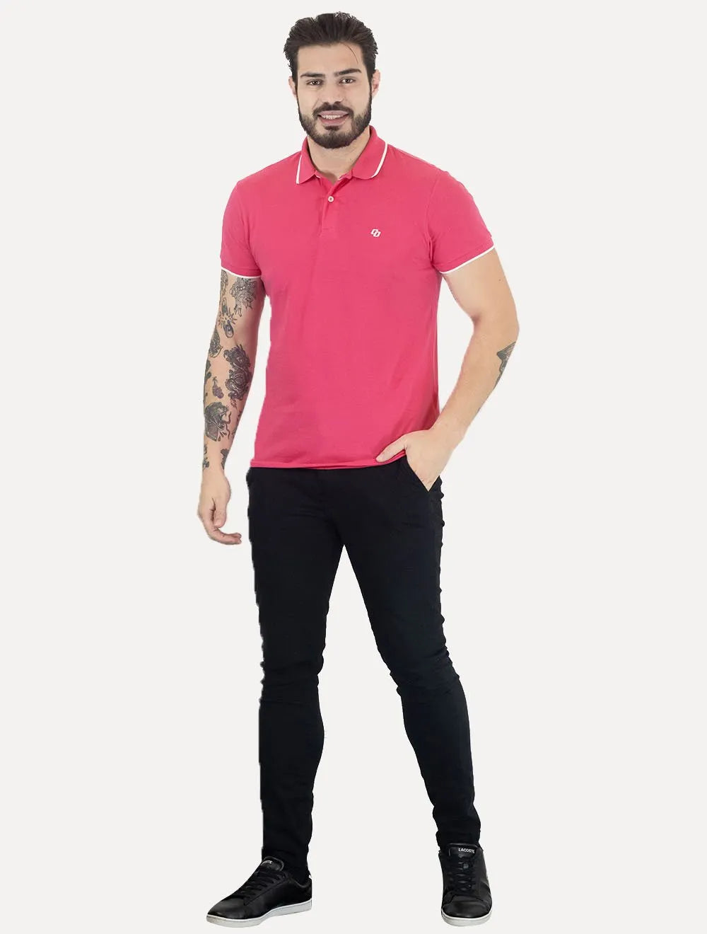 Polo Colcci Masculina Piquet Friso Logo Bordado Rosa