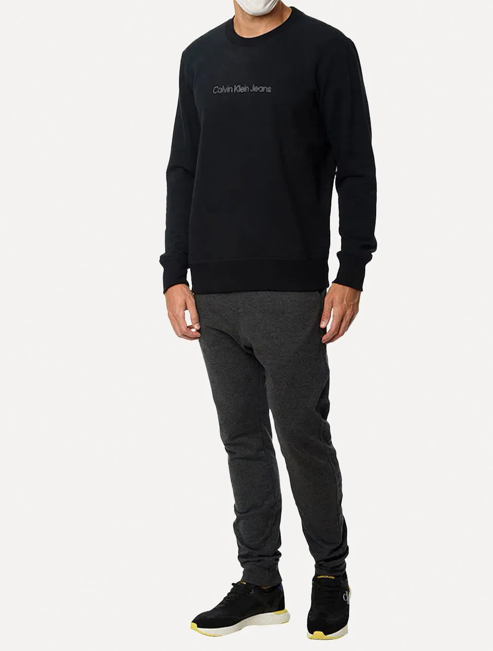 Moletom Calvin Klein Jeans Masculino Crewneck Light Front Logo Preto