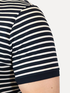 Polo Tommy Hilfiger Masculina Malha Liquid Cotton Regular Fit Listrada Azul Marinho Off White