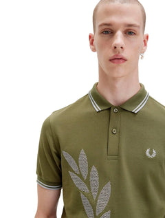 Polo Fred Perry Masculina Regular Piquet Cross Stitch Verde Escuro