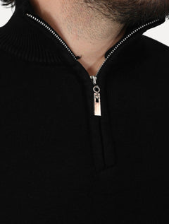 Suéter Dixen Masculino Tricot Straights Half-Zip Gola Alta Preto