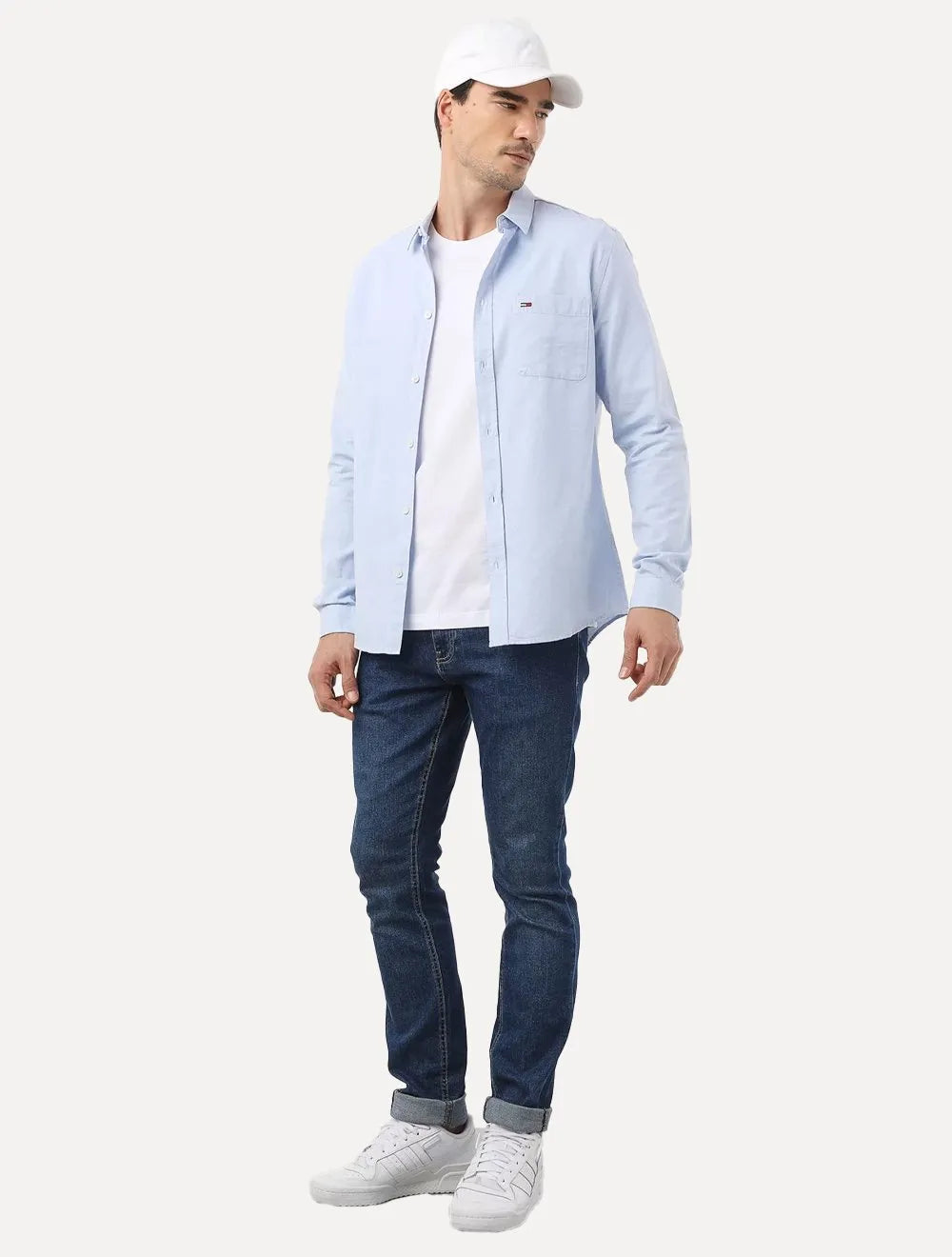 Camisa Tommy Jeans Masculina Regular Classic Oxford Azul Jeans Mescla