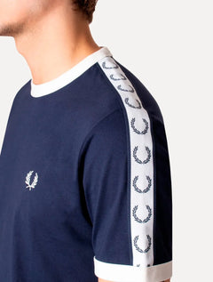 Camiseta Fred Perry Masculina Regular Taped Ringer Azul Marinho