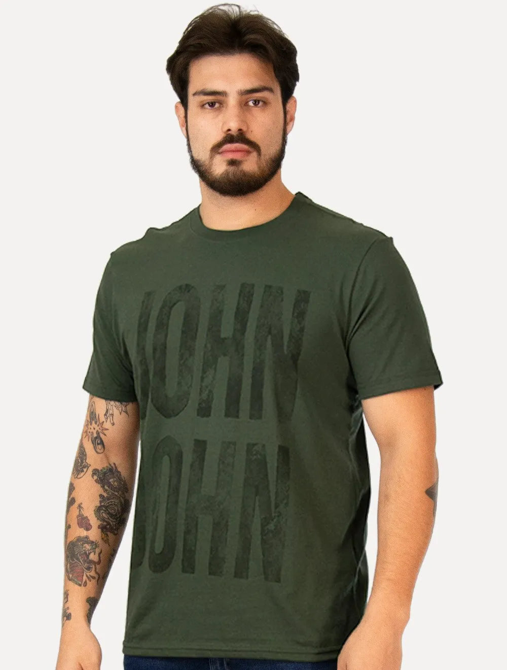 Camiseta John John Masculina Regular John Plaque Verde Escuro