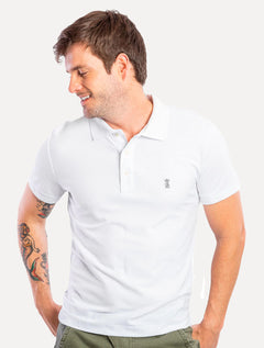 Polo Sergio K Masculina Piquet Grey Logo Branca