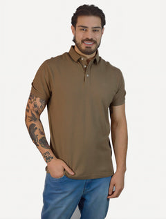Polo Aramis Masculina Cotton Piquet Basic Mnon Logo Marrom Claro