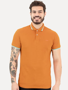 Polo Colcci Masculina Piquet Frisos Orange Logo Amarelo Escuro