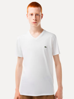 Camiseta Lacoste Masculina Jersey Pima Cotton Gola V Branca