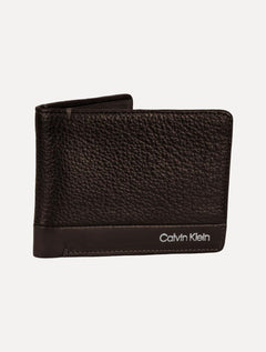 Carteira Calvin Klein Masculina Couro Textura Recorte Logo Marrom